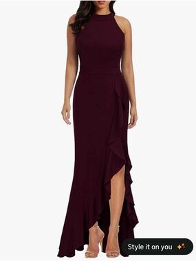 WOOSEA Women's High Neck Split Bodycon Mermaid Evening Cocktail Long Dress small